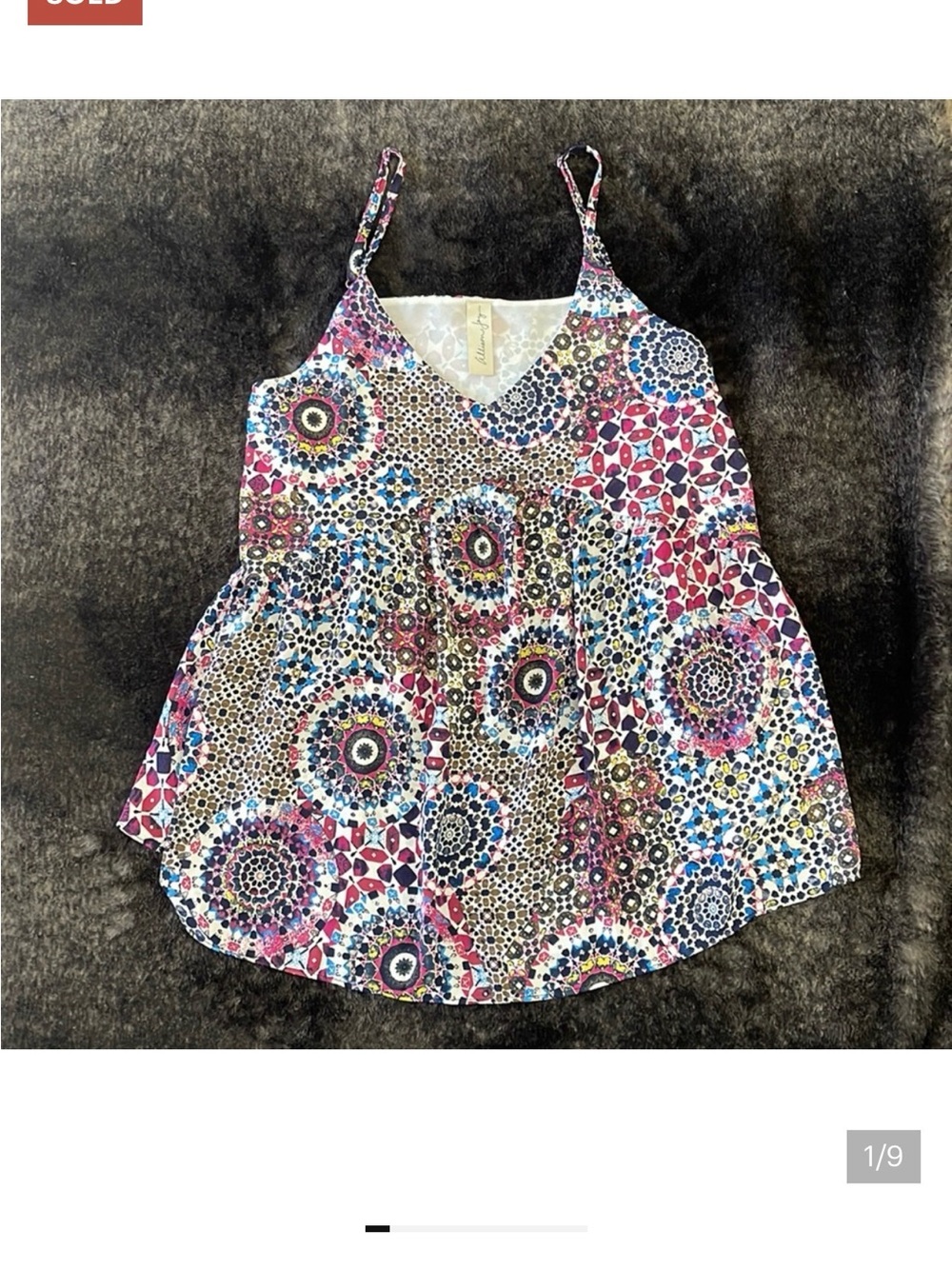 Allison Joy Pink Blue Multicolor Mosaic Spaghetti Strap Camisole